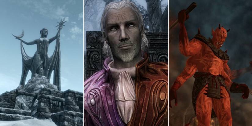 Split image: Azura, Sheogorath, Mehrunes Dagon Elder Scrolls