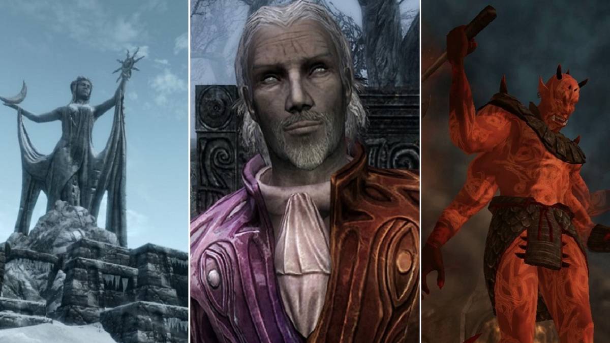 Split image: Azura, Sheogorath, Mehrunes Dagon Elder Scrolls