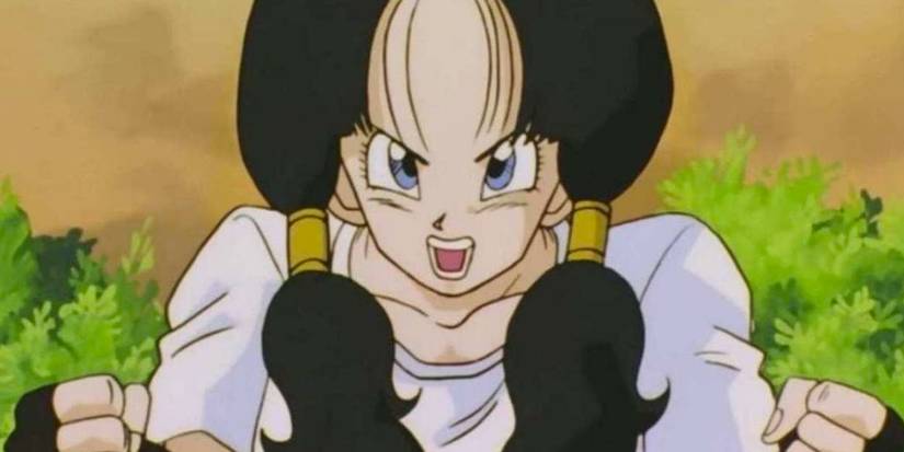Videl gets pumped up while training with Gohan in Dragon Ball Z.