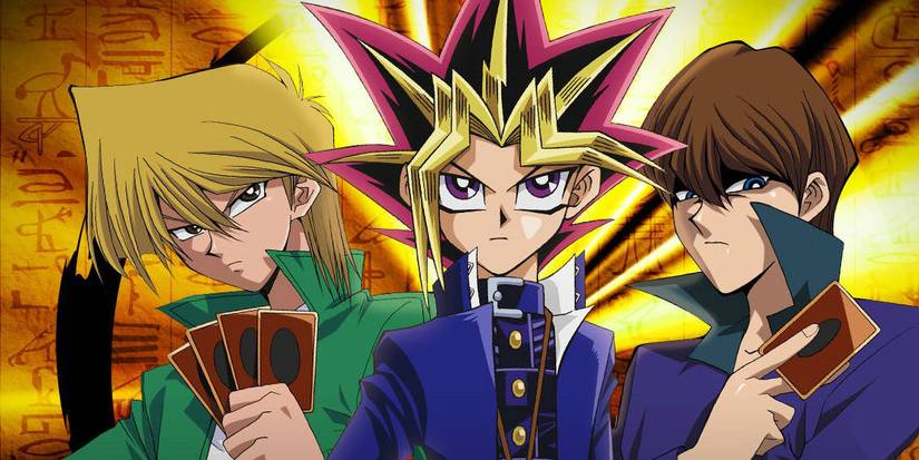 Yugi, Joey, and Kaiba in the Yu-Gi-Oh anime