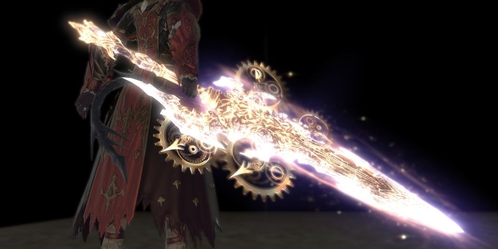 greatsword glowing white with golden gears around it