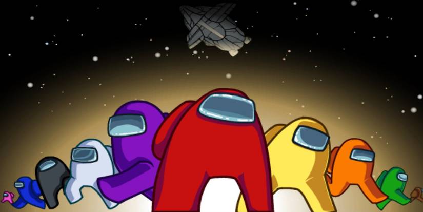 among us crewmate colors with yellow glow behind them