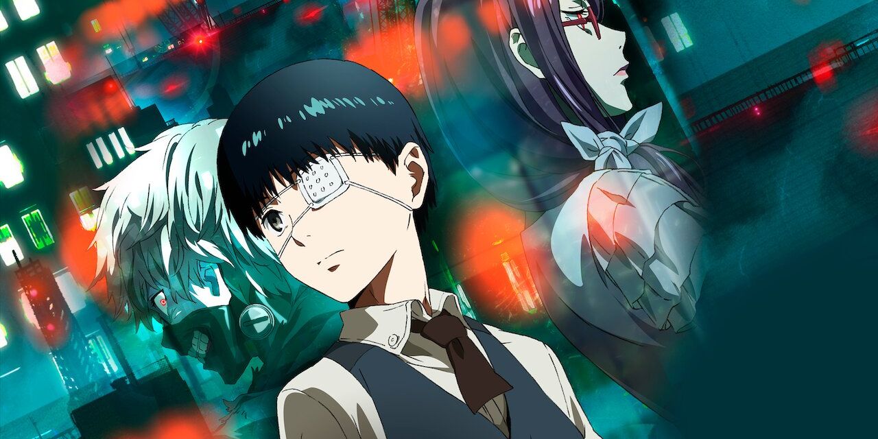 poster for the anime tokyo ghoul showing some of the main characters