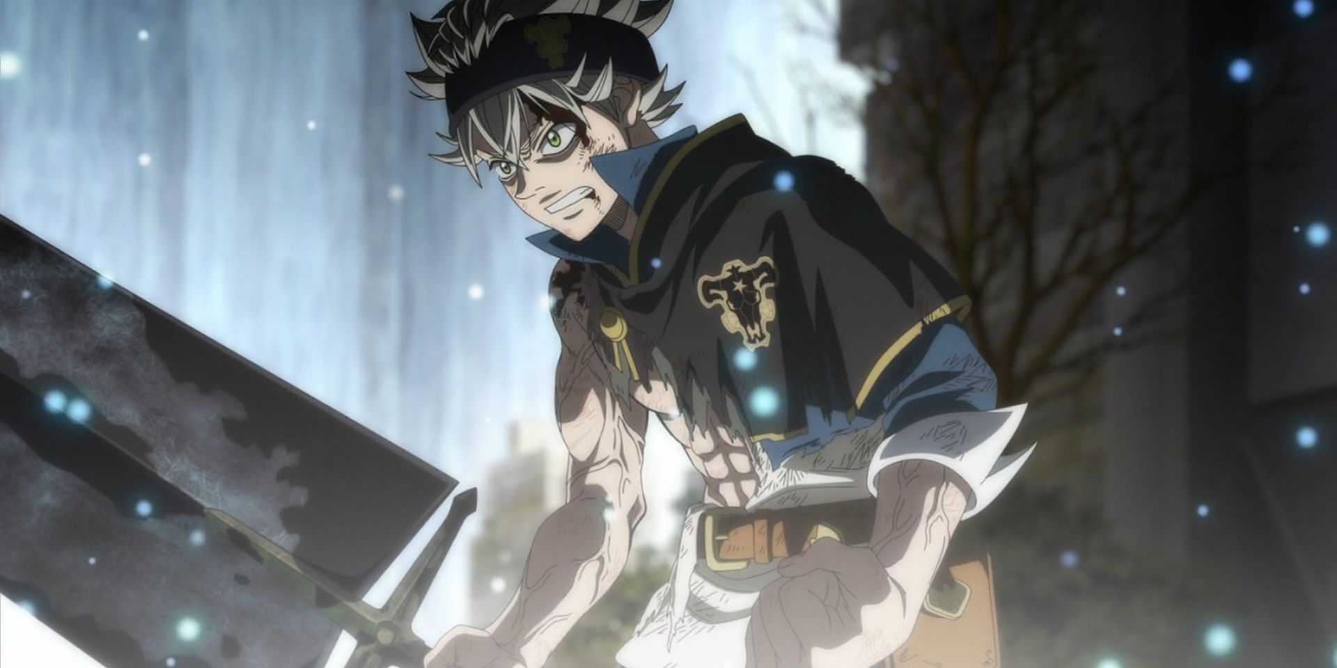asta, protagonist from the anime black clover, standing among light energy