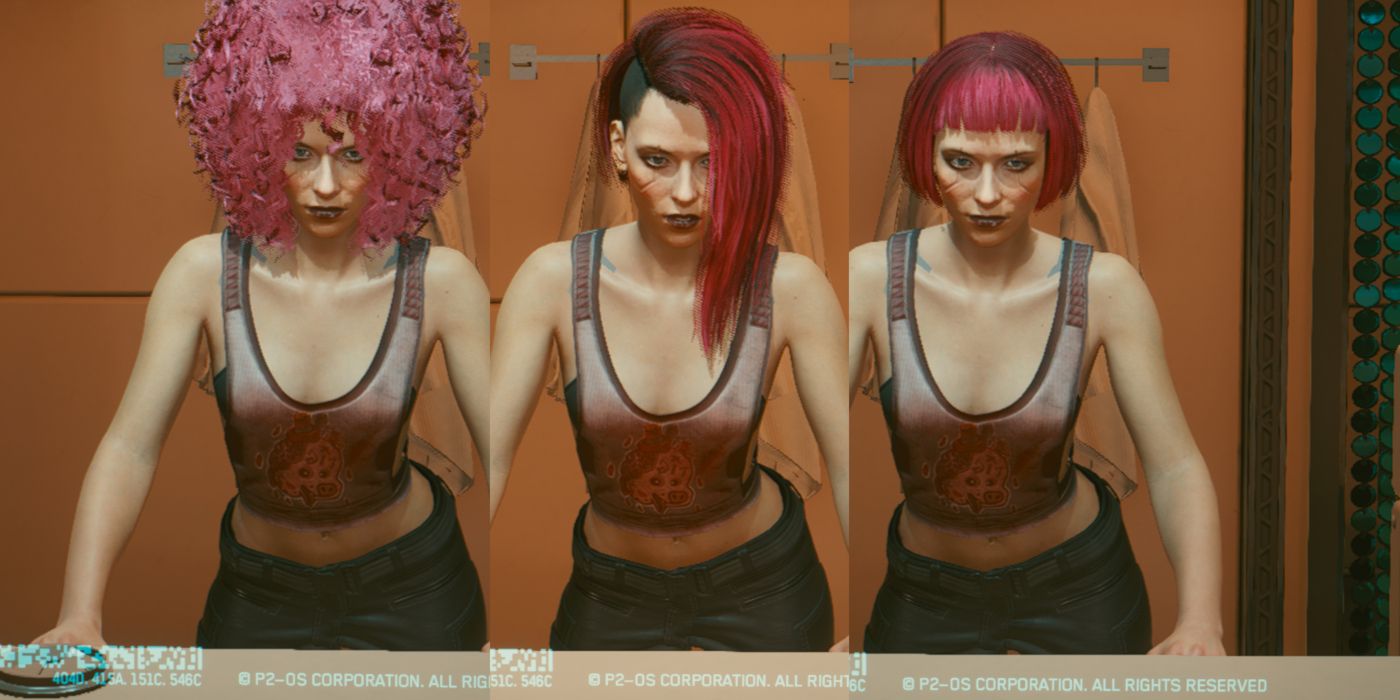 cyberpunk 2077 different pink hairstyles
