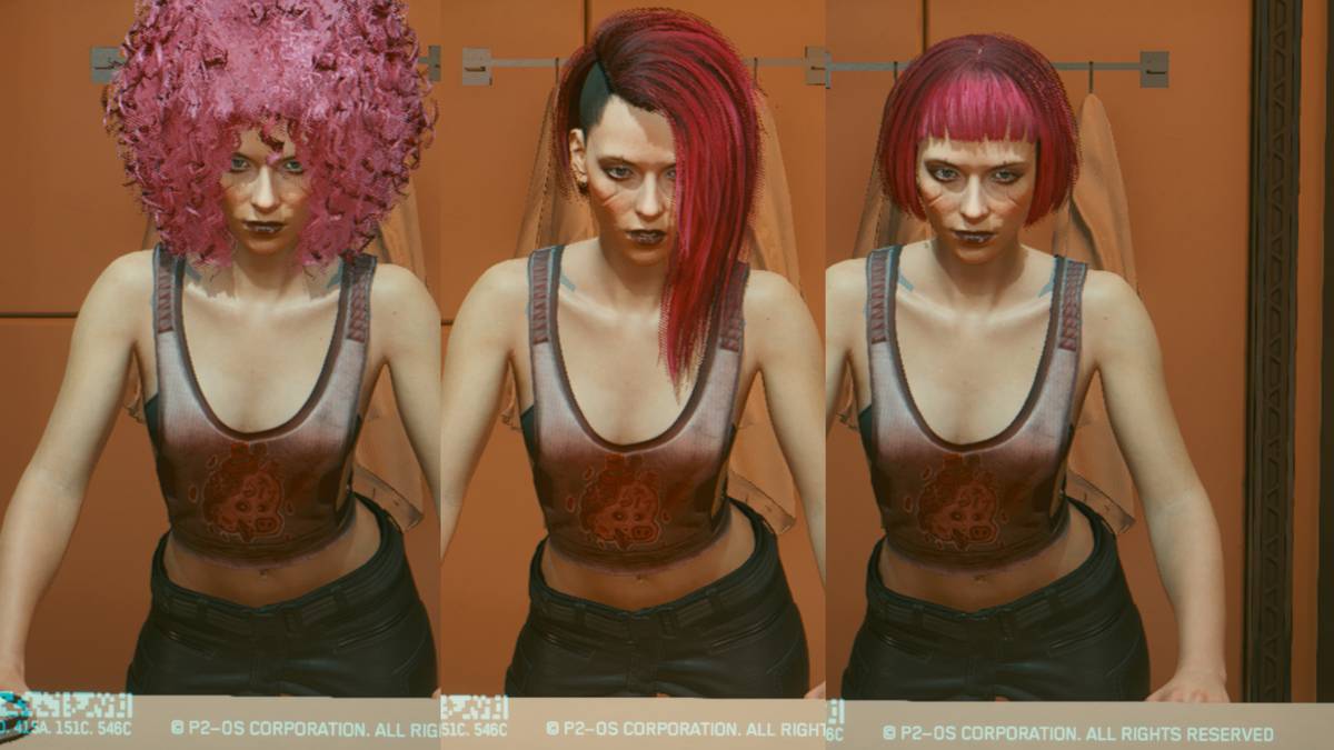 cyberpunk 2077 different pink hairstyles