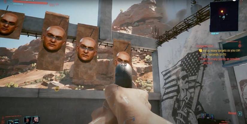 cyberpunk 2077 side job stadium love character firing pistol at targets