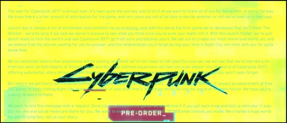 cyberpunk trailer message