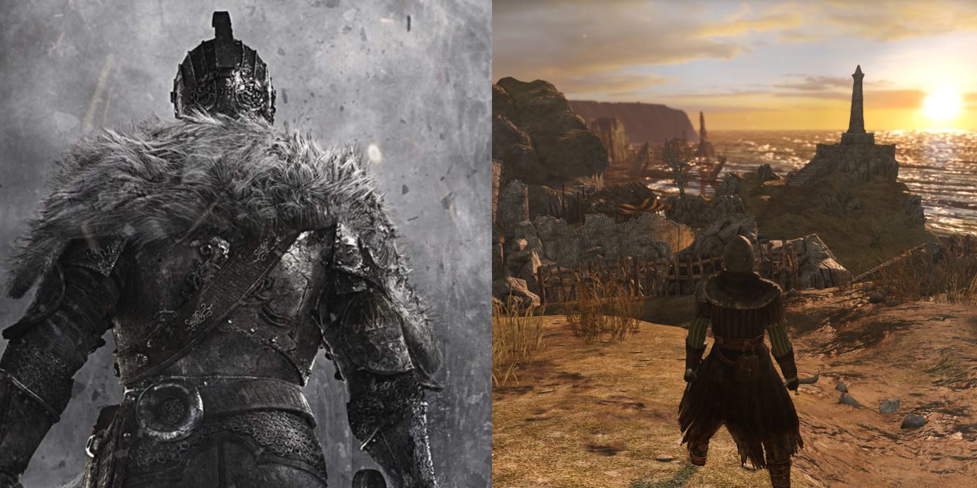 (Left) Dark Souls 2 promotional image (Right) Majula In Dark Souls 2