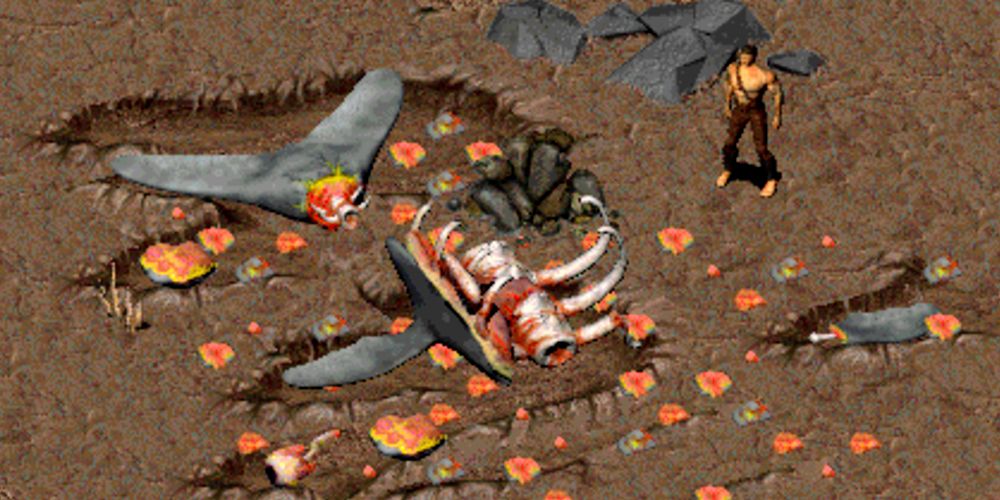 broken body of a whale in the desert found in fallout 2