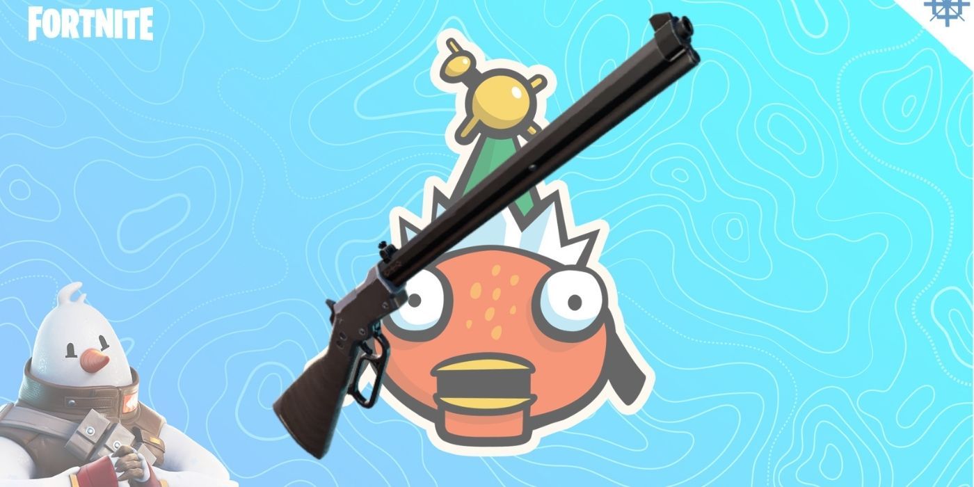 Fortnite collage of lever action rifle fish fest emoji and snowmando
