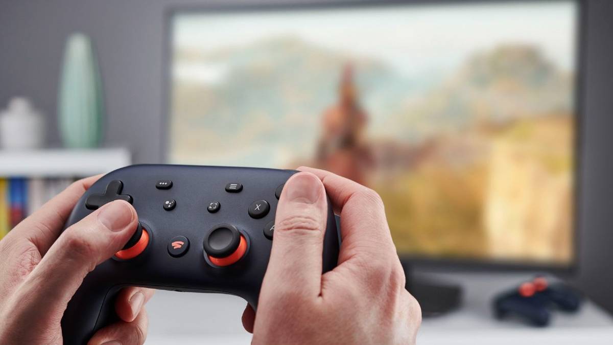 google stadia black controller stock photo