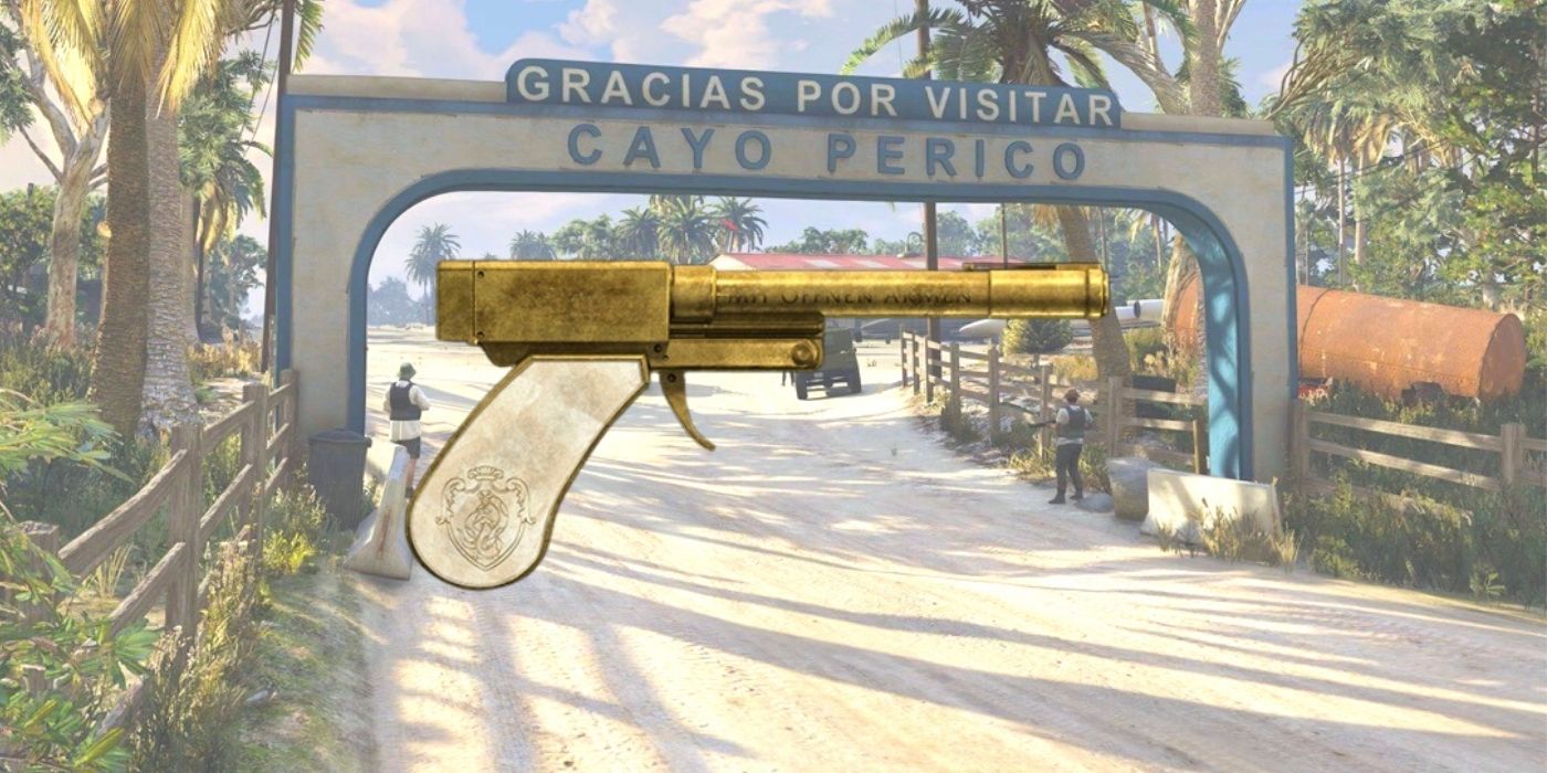 gta online perico pistol overlay on cayo perico welcome gate