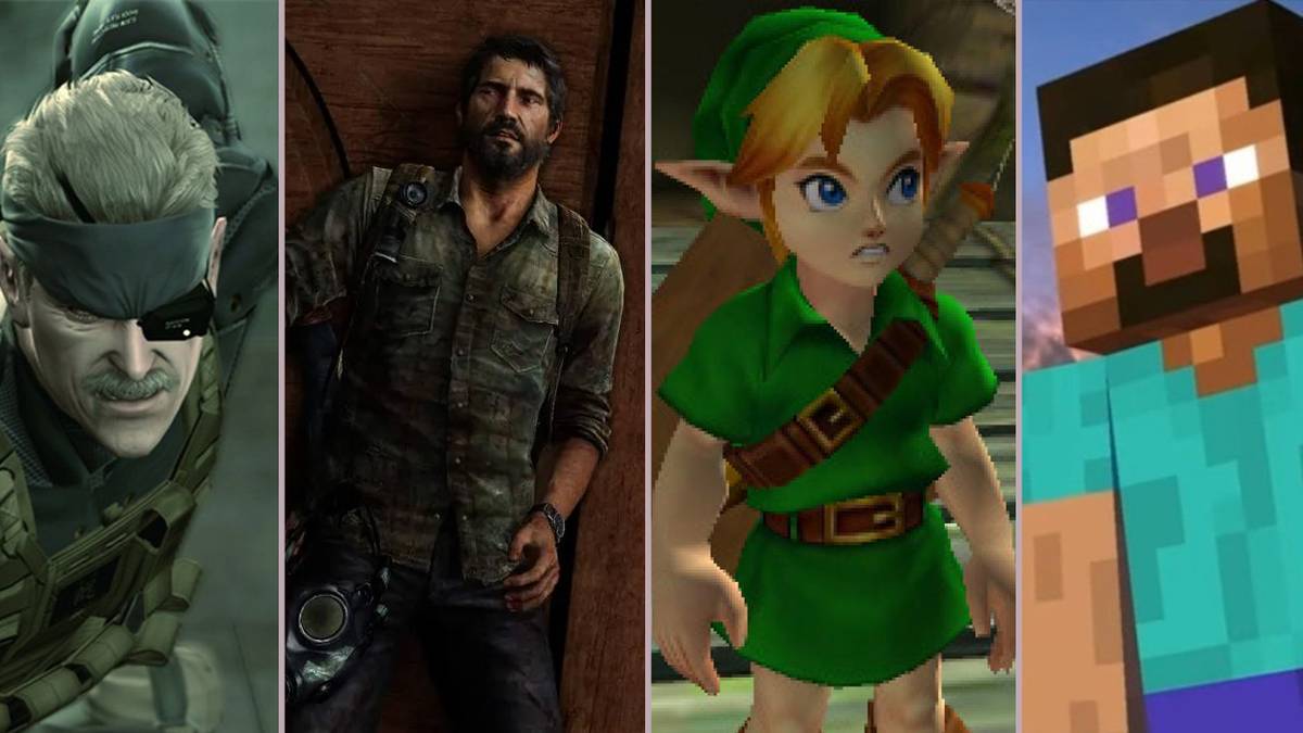 Solid Snake (Metal Gear Solid 4), Joel (the Last of Us), Link (The Legend of Zelda: Ocarina of Time) and Steve (Minecraft)
