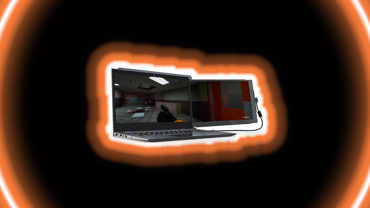 Half Life Black Mesa being played on a laptop with a second monitor.