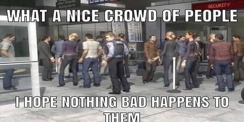 image people standing in the airport with a caption _hope nothing bad happens to them_