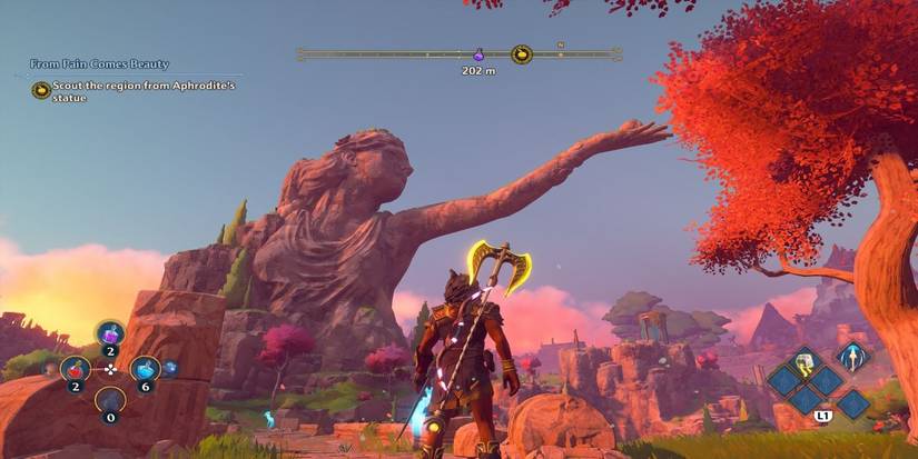 Immortals Fenyx Rising statue in the background