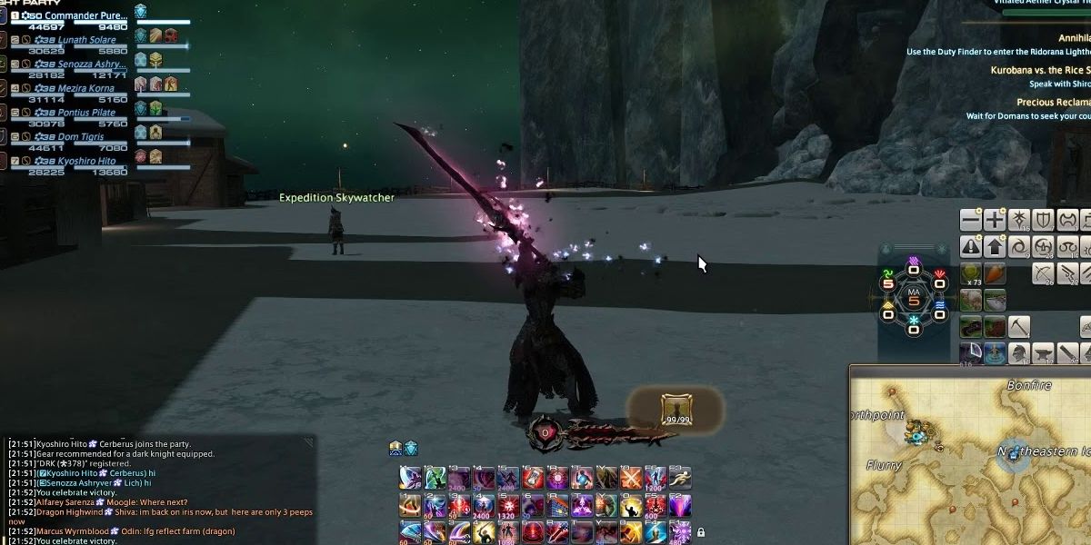 player holding up greatsword with particle effects