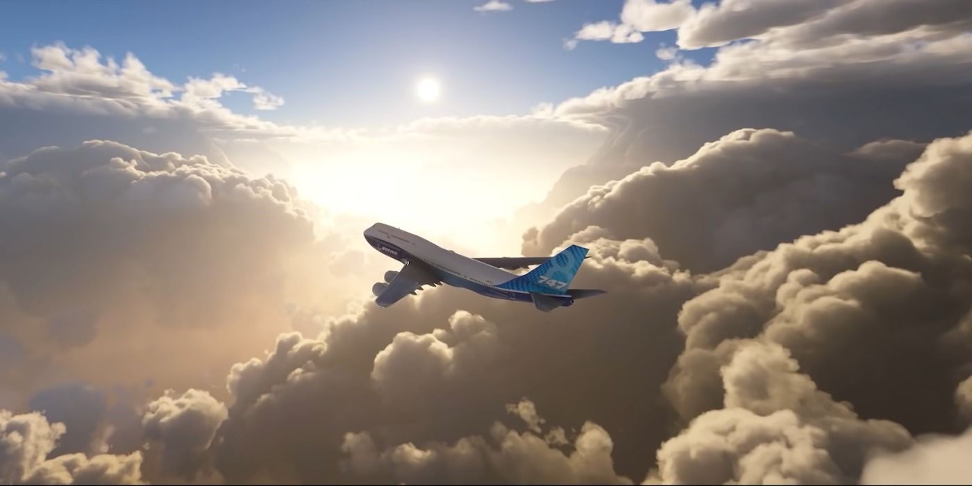 microsoft flight simulator plane flying through the clouds