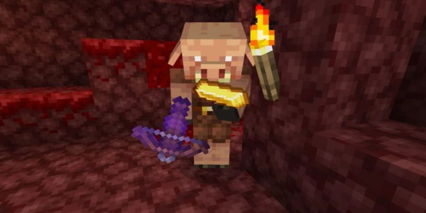 minecraft piglin trading holding a gold bar