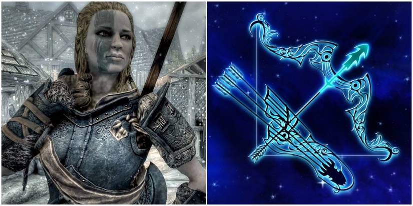 Mjoll the Lioness beside a Sagittarius symbol