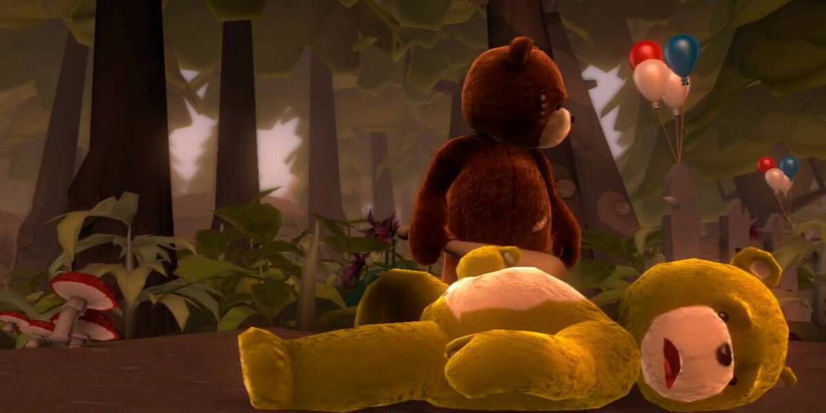 Naughty Bear, protagonist bear looking over dead bear