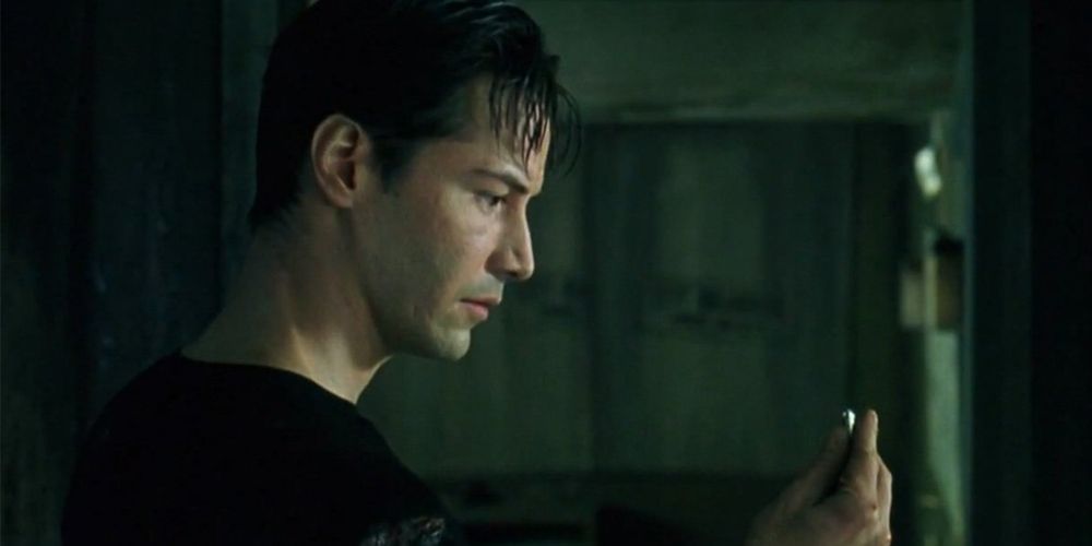 Neo at the beginning of The Matrix