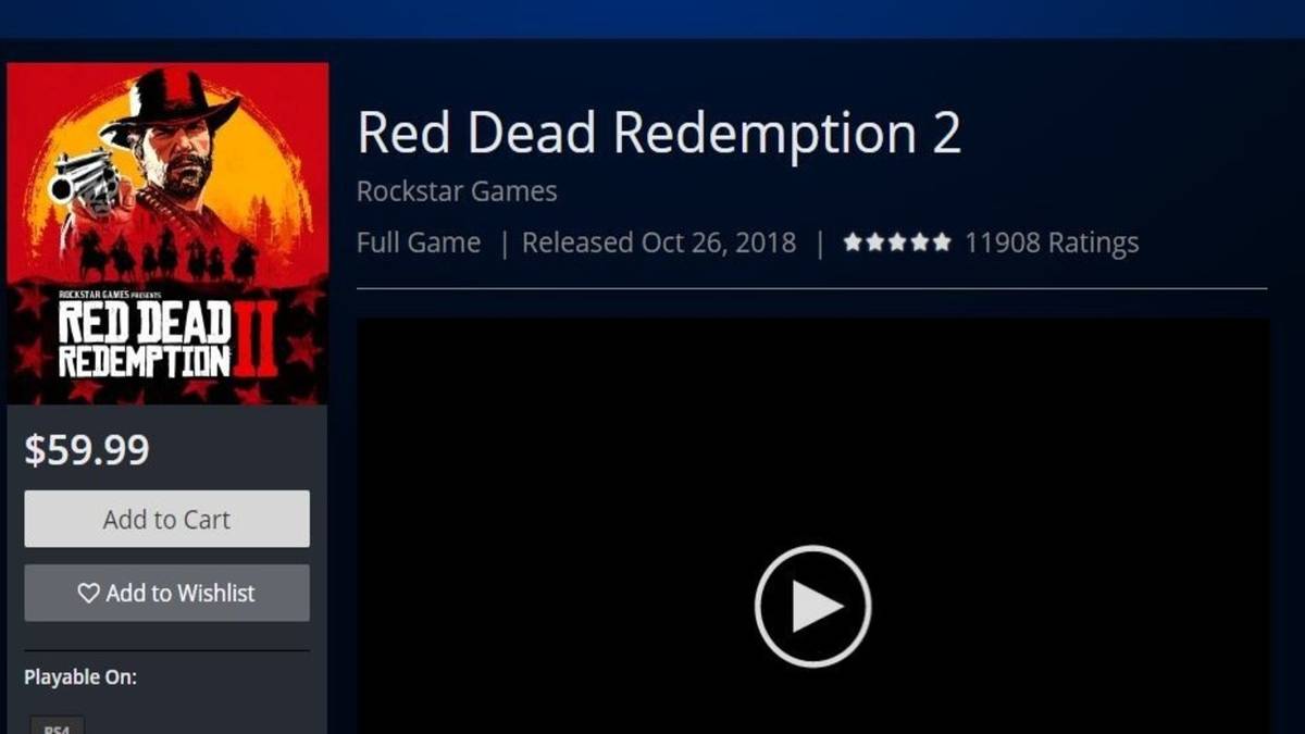 red dead redemption 2 in playstation store