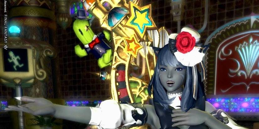 miqo'te woman singing with sabotender bow at her back