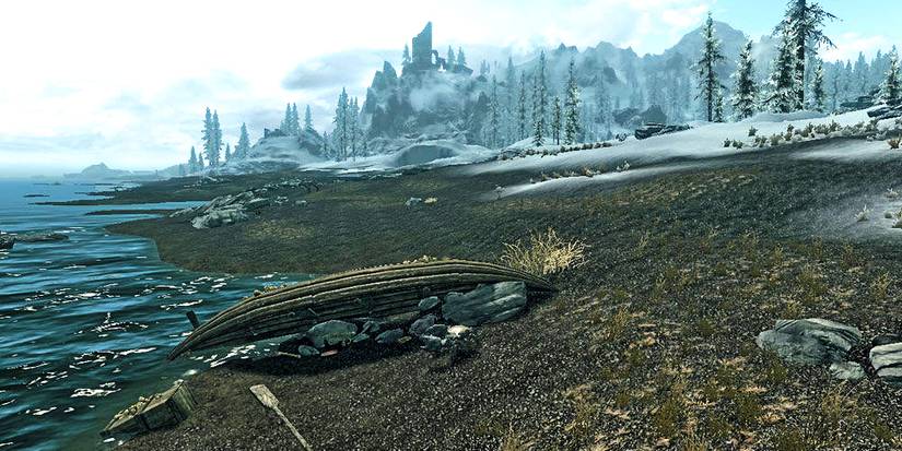 an overturned boat on the shore