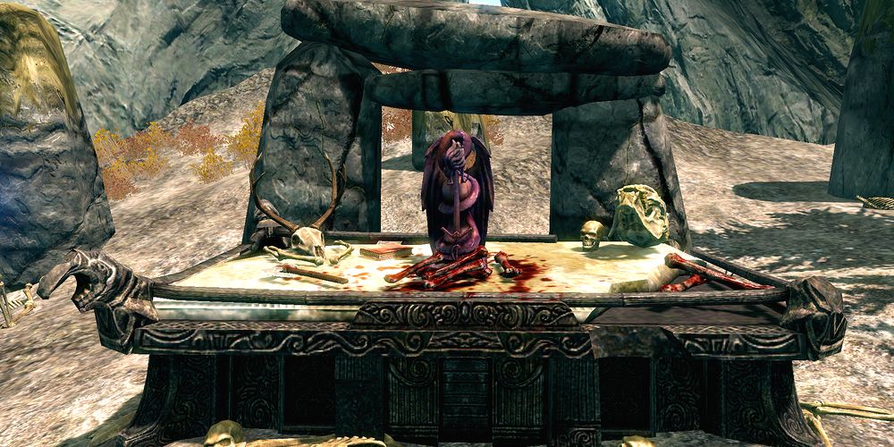 altar with a prayer statue depicting akatosh from skyrim