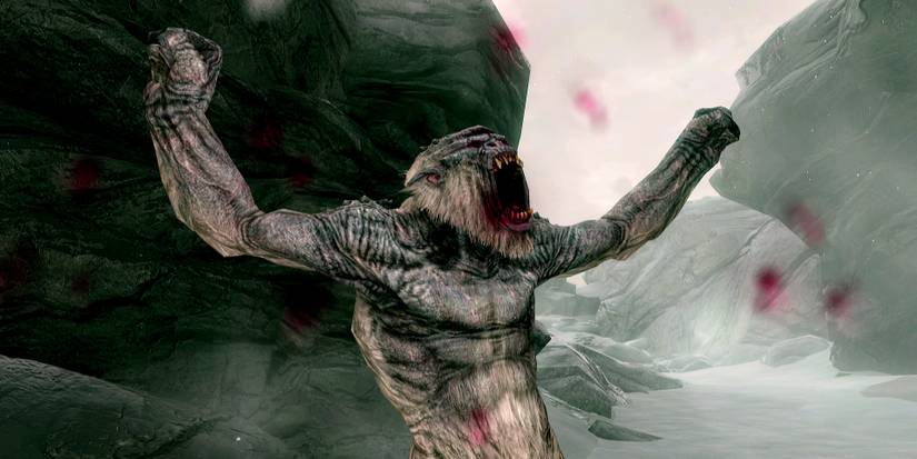 attack of a frost troll on a mountain path