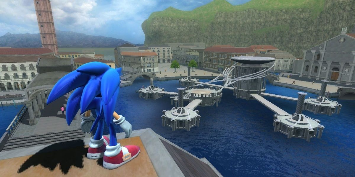 Sonic looking over river in Sonic 06