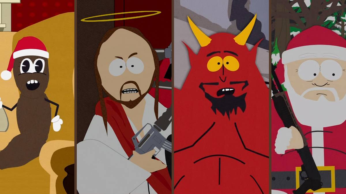 Mr. Hankey, Jesus, Satan and Santa from some of the many South Park Christmas specials