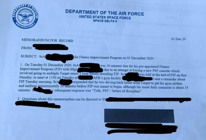 Space Force Airman demoted PS5
