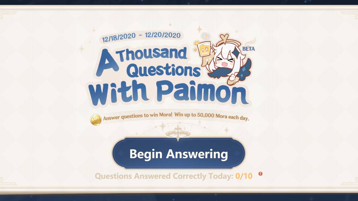 Thousand Questions with Paimon Quiz event banner