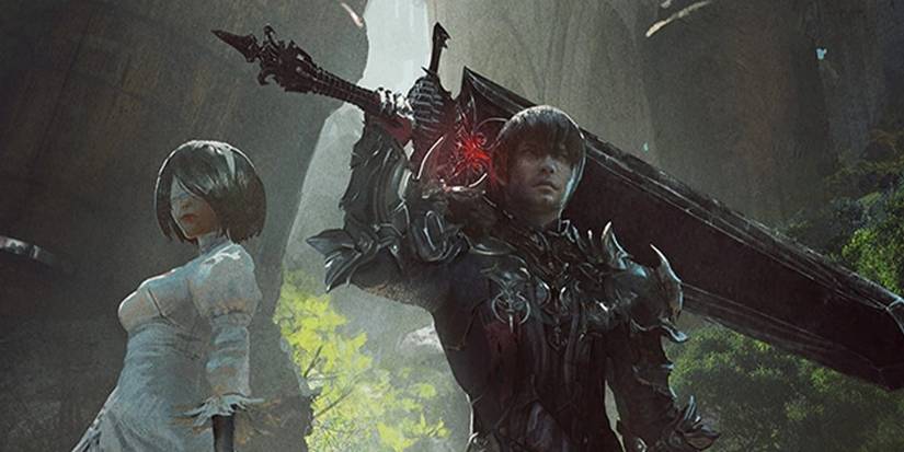 nier automata character next to warrior of light dark knight