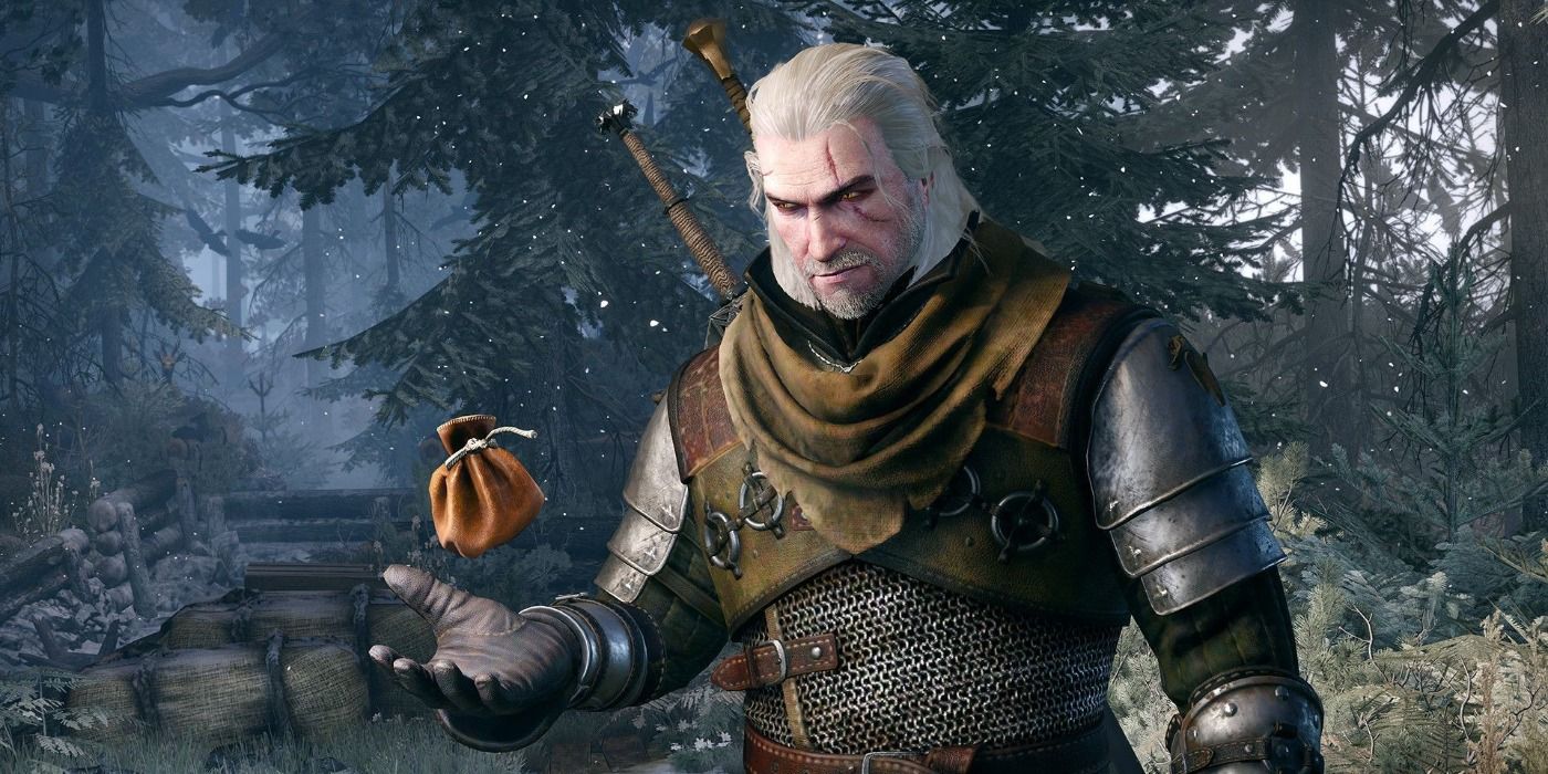 witcher 3 geralt of rivia tossing coin purse in the air