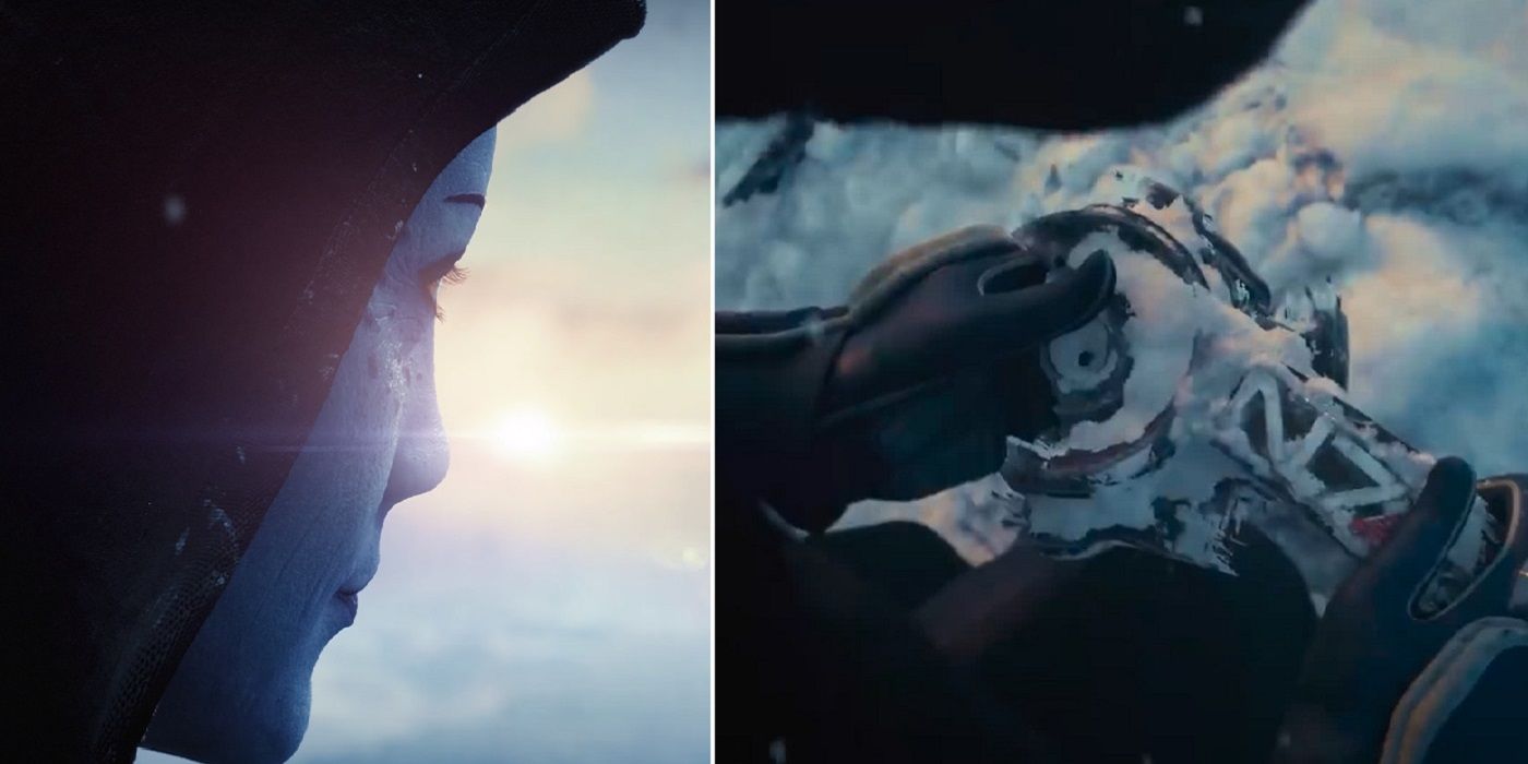 Mass Effect split image Liara Shepard armor