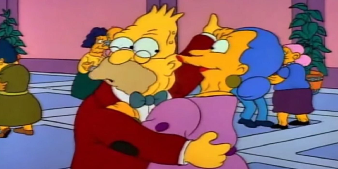 Beatrice Simmons and Abe Simpson in The Simpsons