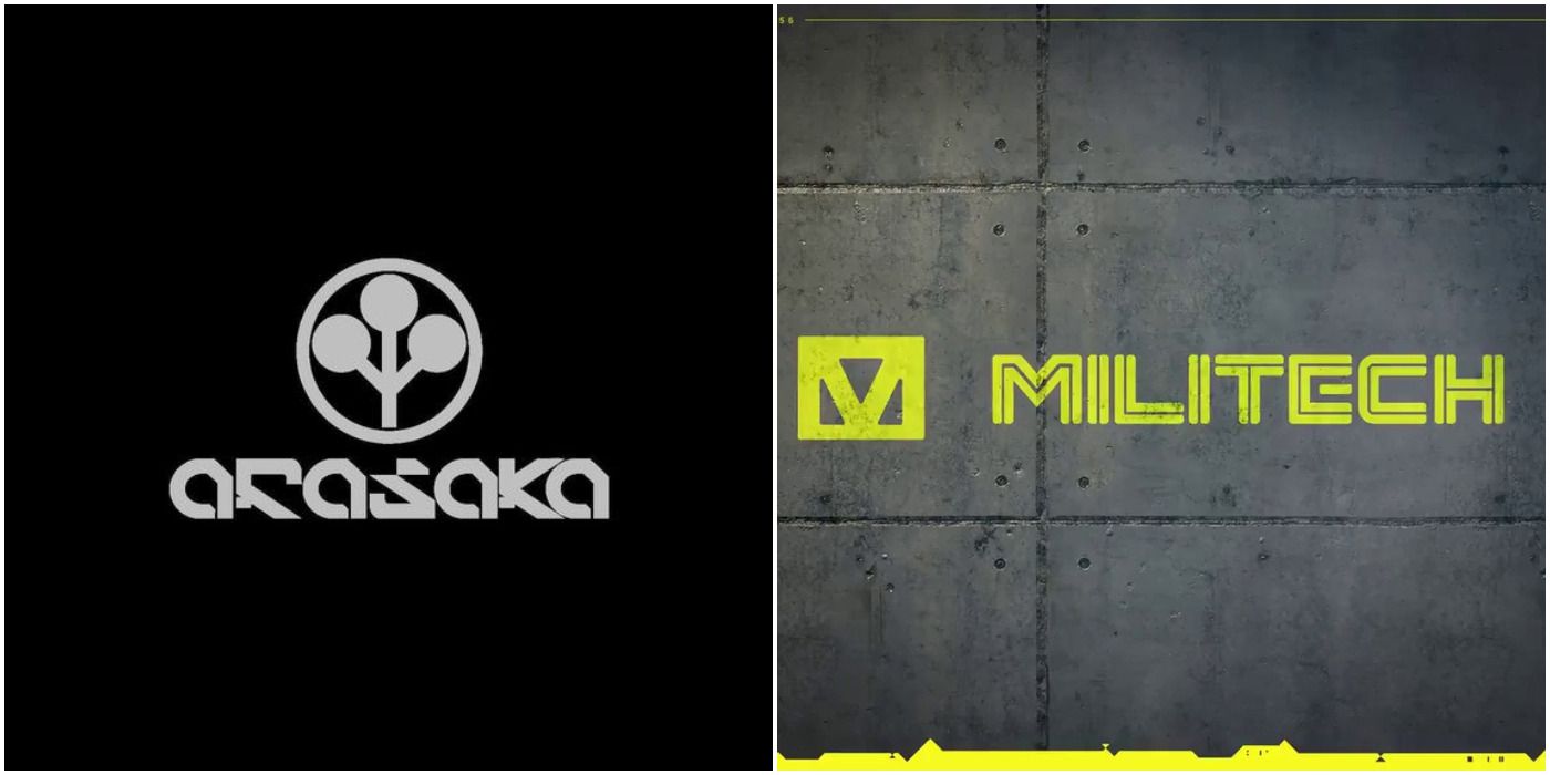 Arasaka Militech split logos from Cyberpunk 2077
