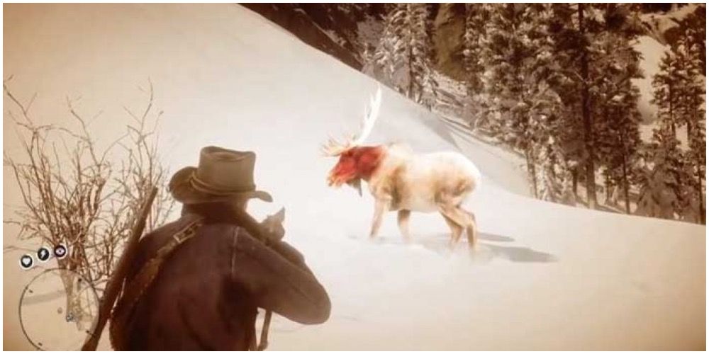 A player shooting a moose in the head
