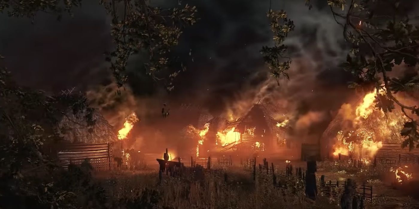 Homes burn at night, Witcher 3