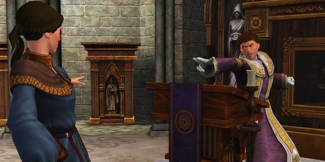 A priest is outraged in The Sims Medieval