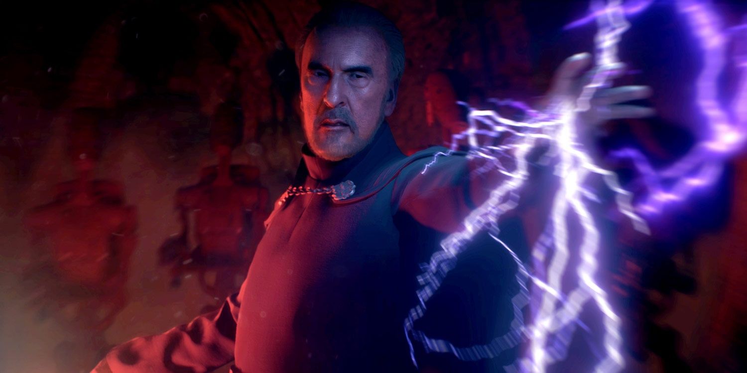 Count Dooku fires lightning in Star Wars Battlefront II