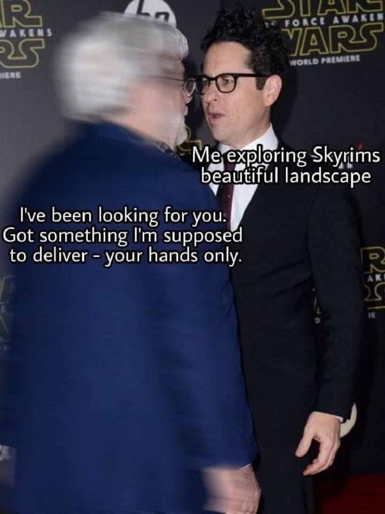 George Lucas and JJ Abrams Skyrim Courier Meme