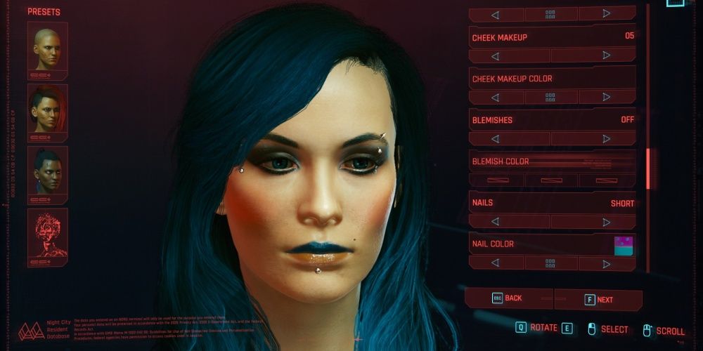 Cyberpunk 2077 Character Creation Several DIfferent Makeup Options