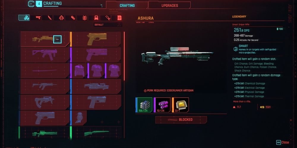 Cyberpunk 2077 Crafting Legendary Ashura Sniper Rifle