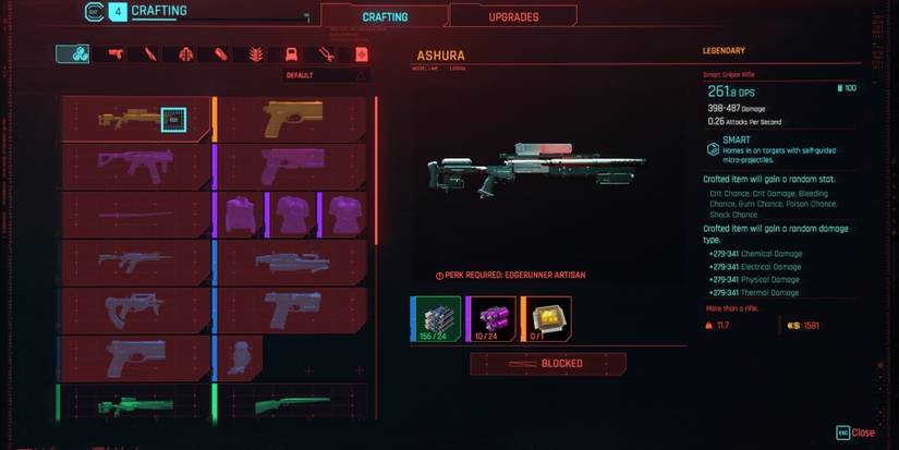 Cyberpunk 2077 Crafting Legendary Ashura Sniper Rifle
