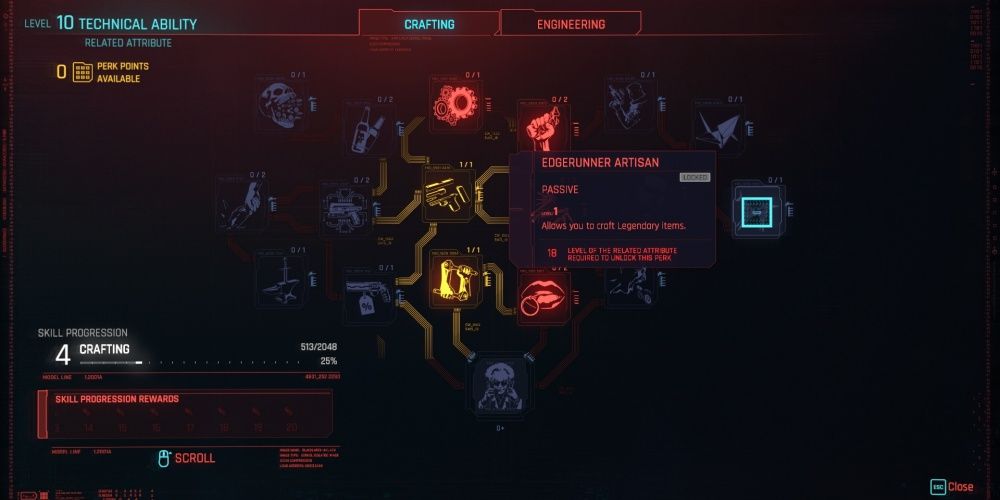 Cyberpunk 2077 Edgerunner Artisan Skill In The Crafting Tree